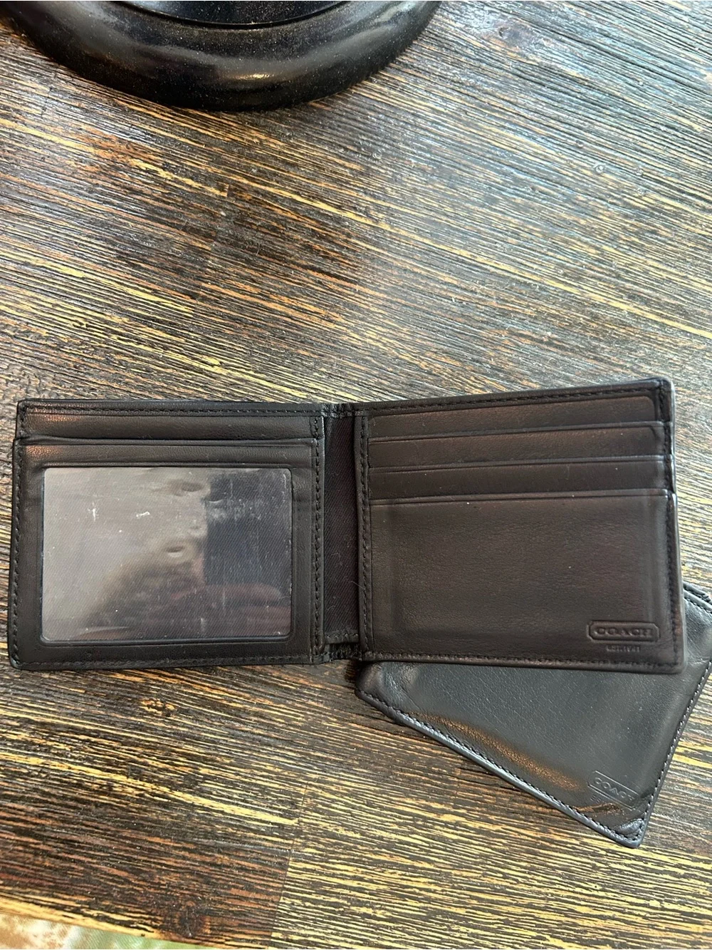 Coach Bundle Vintage Men's Black Leather Bi-Fold Card Wallet - Embossed Logo